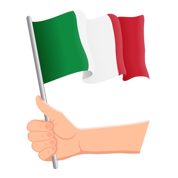 Vector hand holding and waving the national flag of italy fans independence day patriotic concept vector illustration