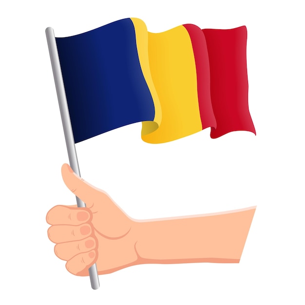 Hand holding and waving the national flag of Romania Fans independence day patriotic concept Vector illustration