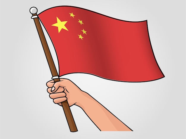 Hand holding wavy china national flag vector illustration
