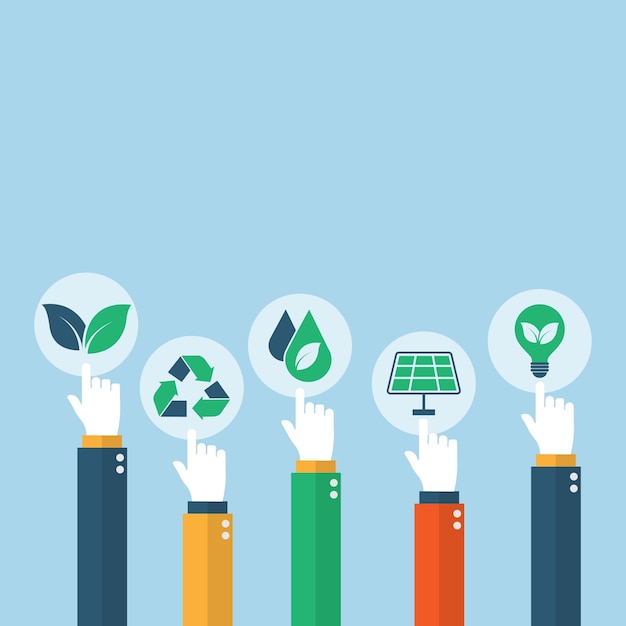 エコロジーシンボルの持続可能で環境に優しいコンセプトを持つ手