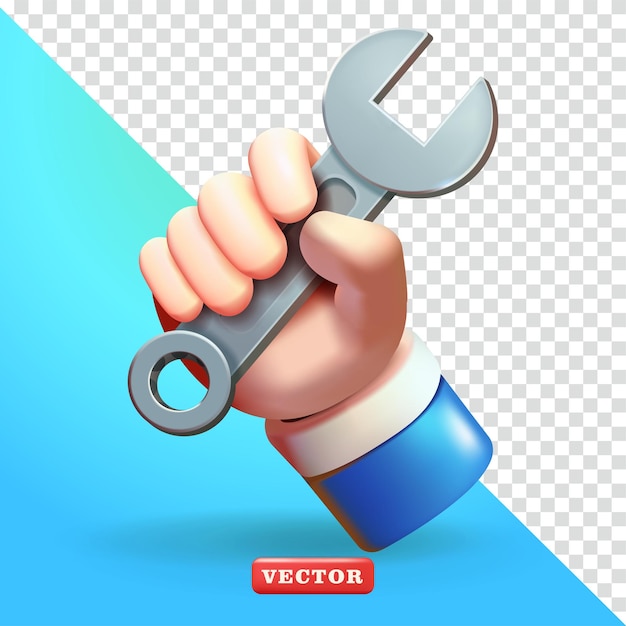 Рука, держащая ключ 3D-вектор Подходящая установка рабочей силы промышленные и дизайнерские элементы