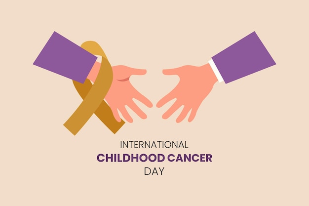 Hand holding yellow gold ribbon Childhood cancer awareness month concept Flat vector illustration isolated