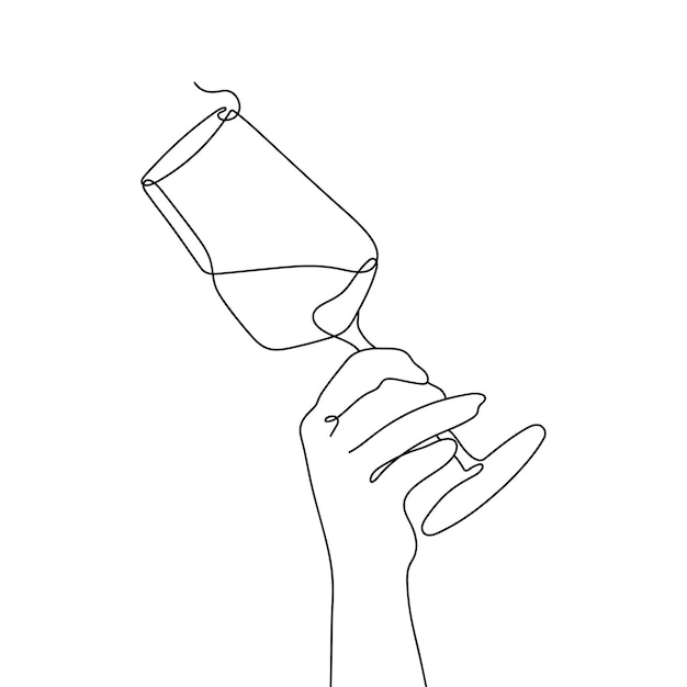 手は1つの連続したラインスタイルで手に飲み物グラスゴブレットとグラスを保持します