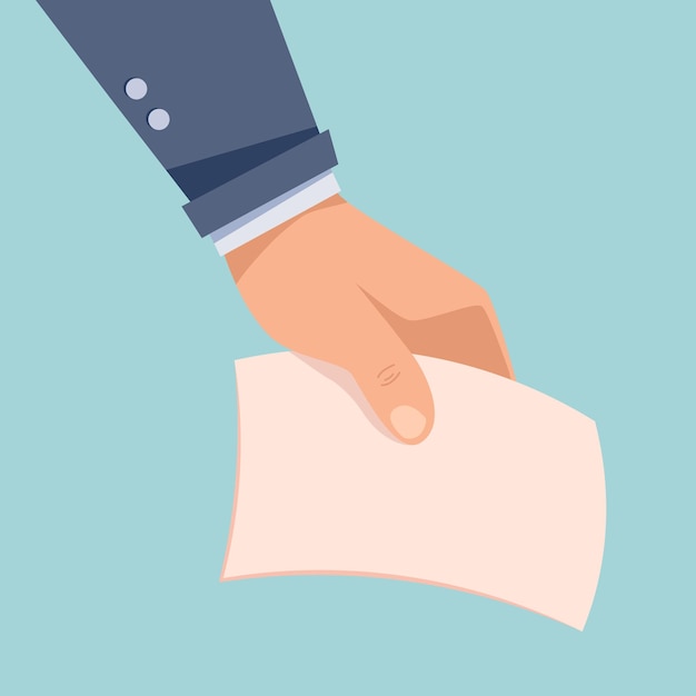 Vector the hand holds a ballot paper flat style