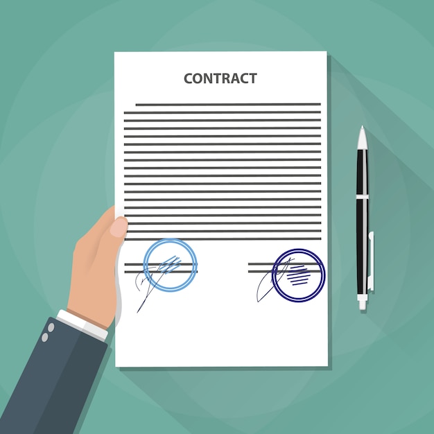 Vector hand holds contract documents