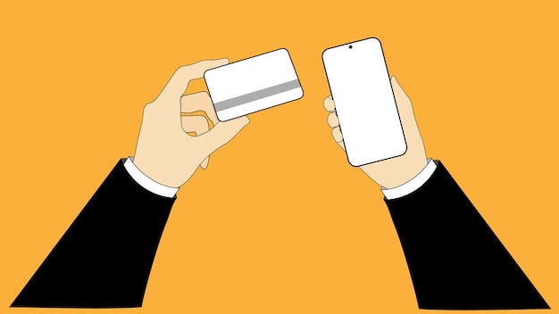 The hand holds the credit card. credit card, dollar credit card. money, bitcoin, cryptocurrency. finance, investments. the hand is holding the phone. pay online.