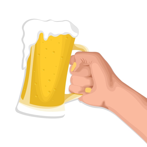 The hand holds a glass beer beer day Vector illustration