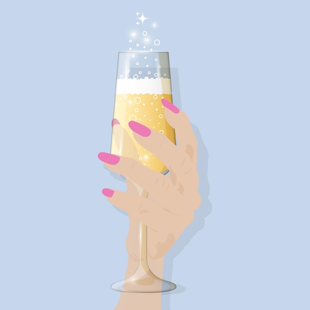 Vector hand holds a glass of champagne vector illustration