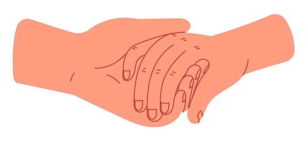 Vettore la mano tiene la mano che simboleggia la cura e l'aiuto