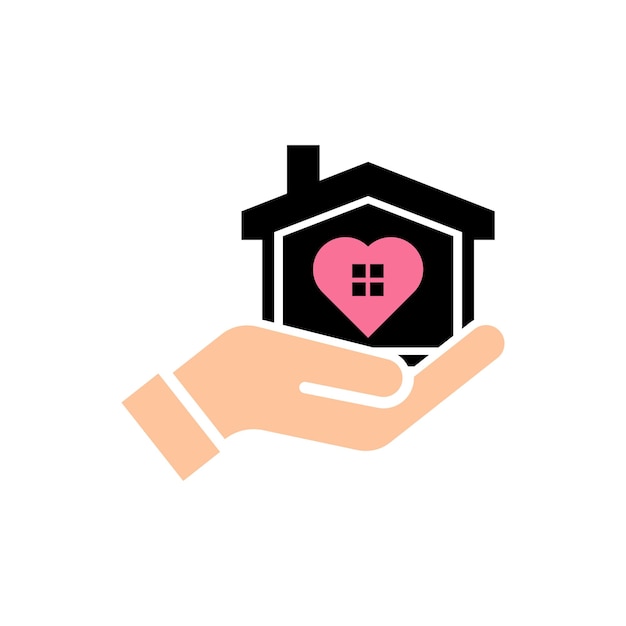 Hand holds house with heart icon healthcare on white background care and charity business concept