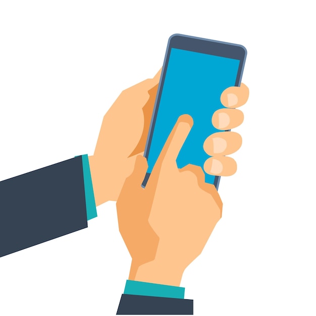 hand holds the phone software on the smartphone mobile applications