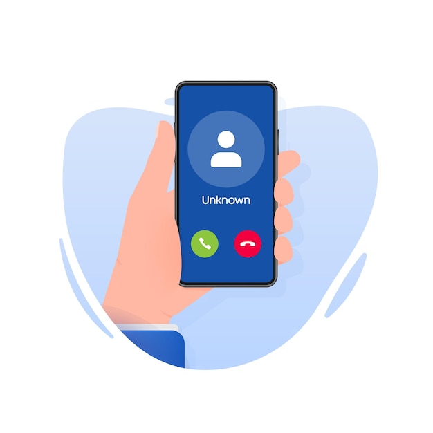 Hand holds phone with call Incoming video call on screen on white background Vector illustration