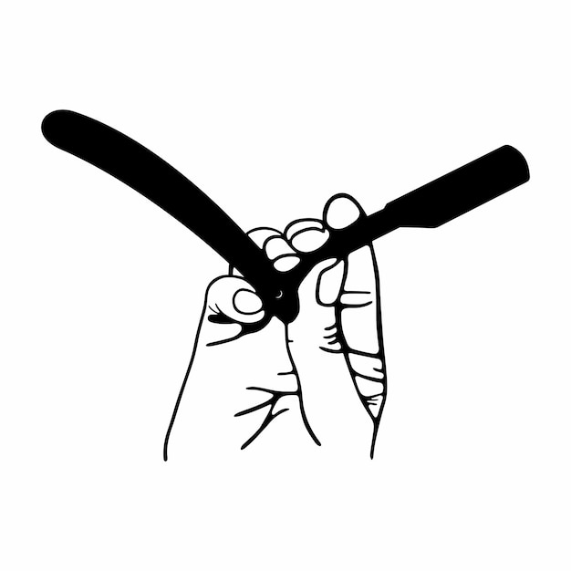 Hand holds a straight razor