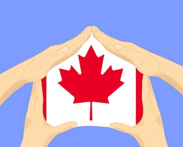 Hand home with Canada flag residential or investment idea housing and home concept