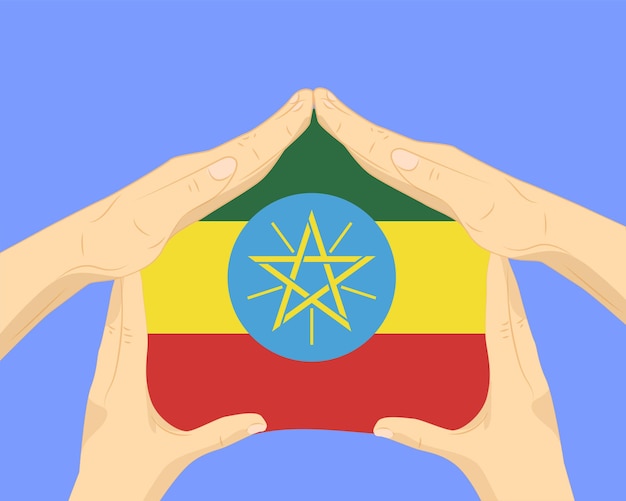 Vector hand home with ethiopia flag residential or investment idea housing and home concept