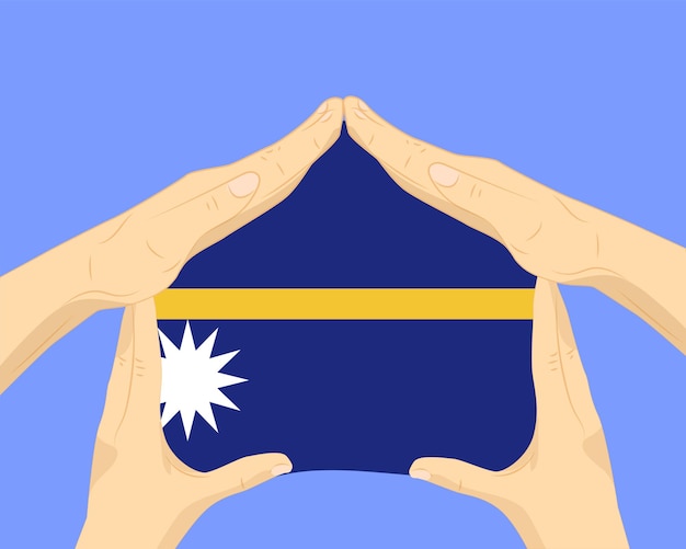 Hand home with Nauru flag residential or investment idea housing and home concept