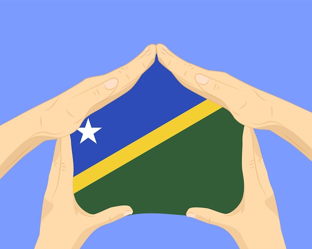 Hand home with Solomon Island flag residential or investment idea housing and home concept