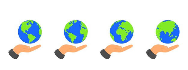 Hand houden earth globe eenvoudige lijn illustratie conceptuele pictogram