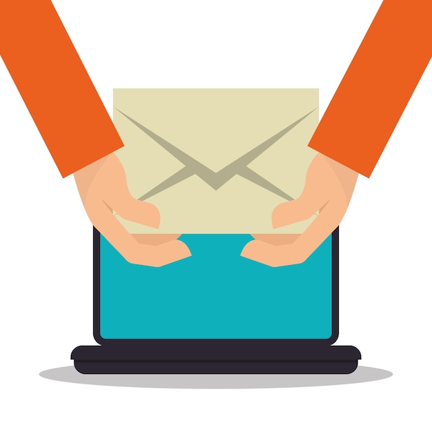 hand houden envelop e-mail laptop