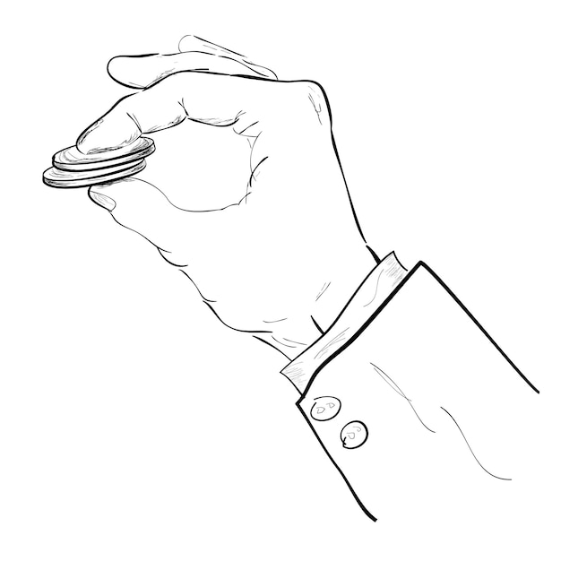 Vector hand houden munt rupiah eenvoudige vector hand tekenen schets