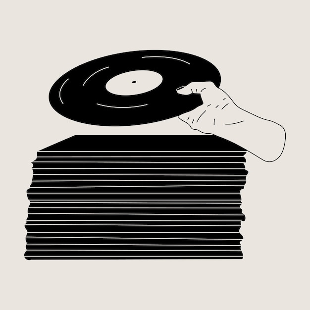 Hand houdt een oude vinylplaat in haar handen. Retro mode-stijl uit de jaren 80. Vectorillustraties