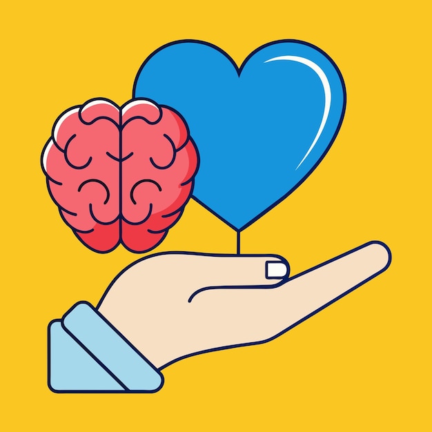 Hand houdt hart en hersenen in evenwicht van geest en gevoelens concept platte vector illustratie