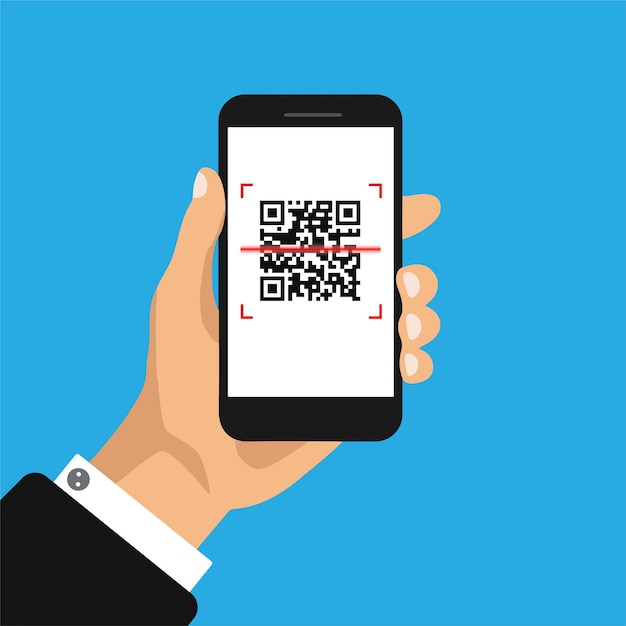 Hand houdt telefoon met qr-code op het scherm.