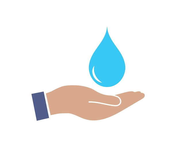 Hand houdt waterdruppel save water concept schoon water milieuvriendelijk vectorillustratie