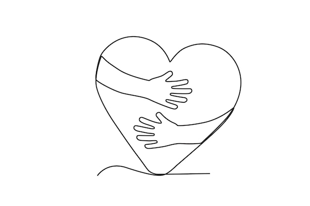 A hand hugs the heart World heart day oneline drawing