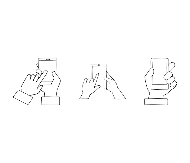 Hand human with smartphone device isolated icon. Vector illustration