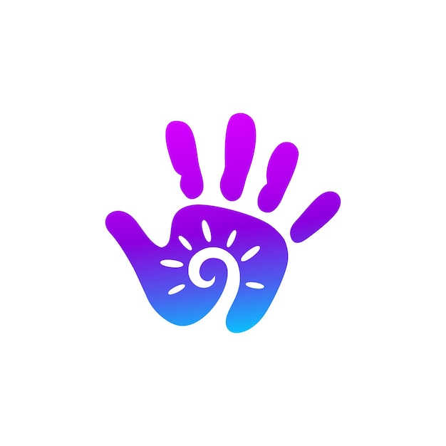 Hand icon art illustration Blue violet purple colors with artistic circle spiral element