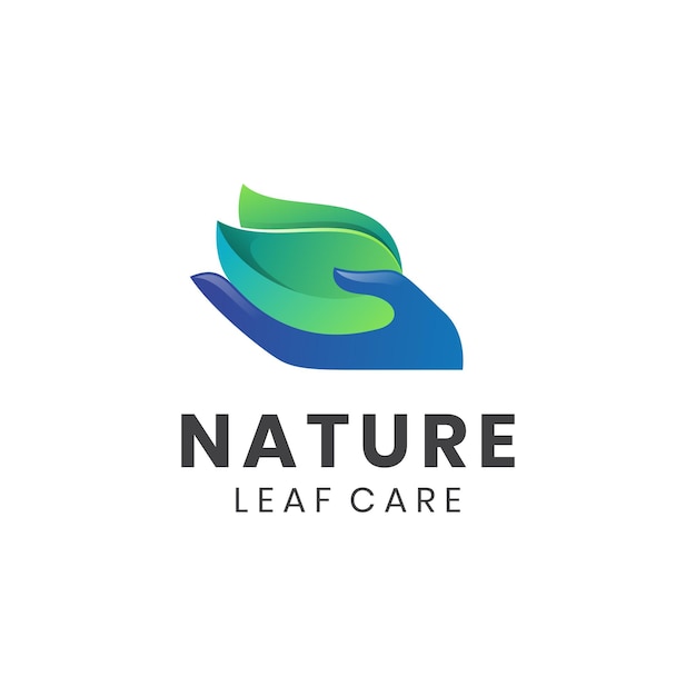 Hand icon leaf care logo with plant design concept for biology medic herbal spring natural logo design