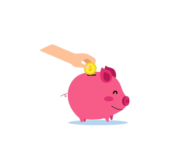 hand icon save gold coin in piggy bank