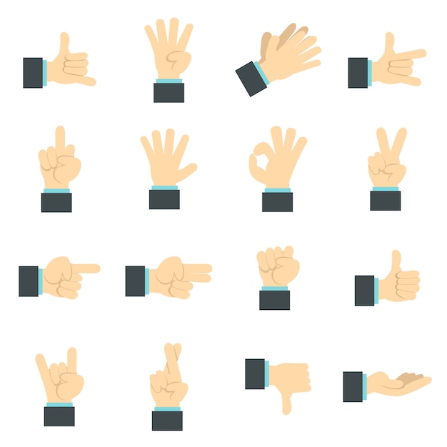 Vector hand icons set, flat ctyle