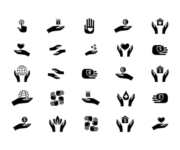Le icone della mano impostano l'illustrazione vettoriale delle sagome delle mani