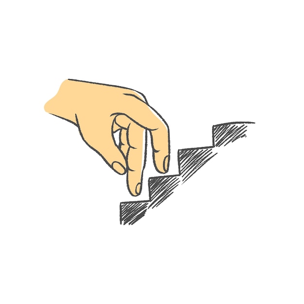 Hand illustration concept walk on stair go to top