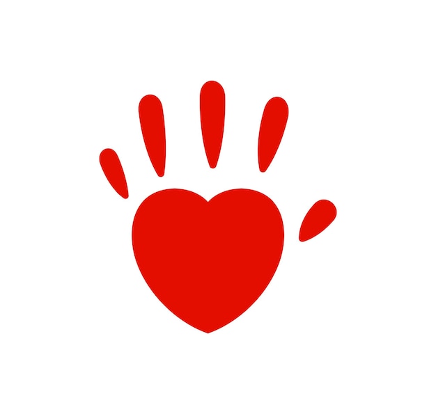 Impronta a mano cuore palmo vettoriale logo famiglia amore icona rossa