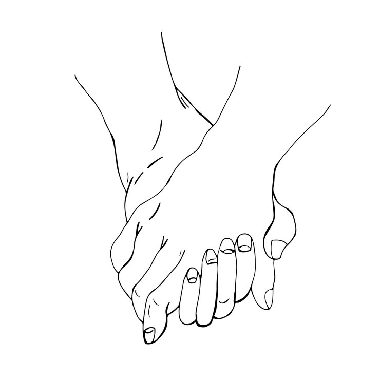 Vector hand in hand een dunne lijn een schets vriendschap liefde