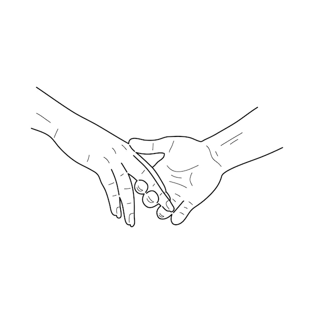 Hand in hand lijntekening man en vrouw paar hand in hand samen vector