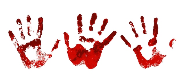 ベクトル 赤い血の中に手を入れてください。白い背景に血まみれの手形