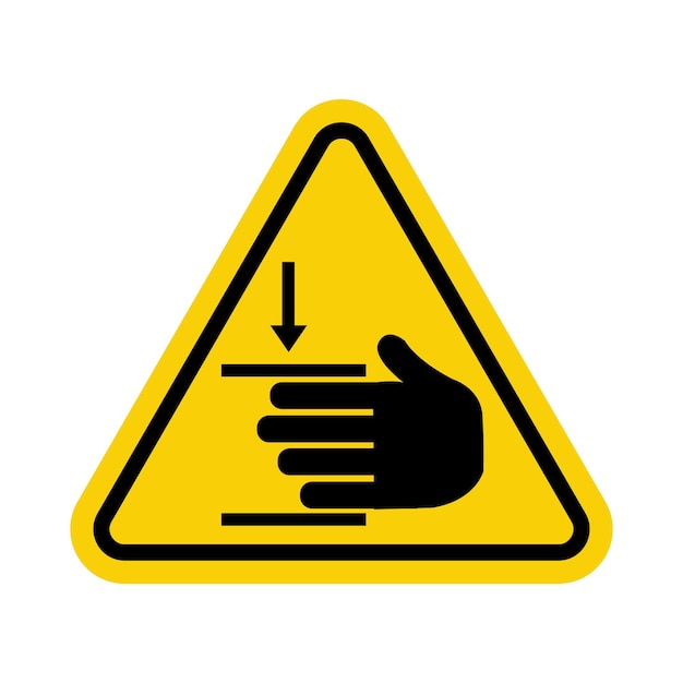 Vector hand injury sign hand crush sign hand pinch point sign warning sign yellow triangle risk hand injury