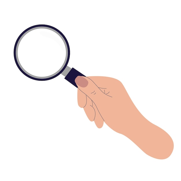 The hand is holding a magnifying glass Single element of food safety concept Vector illustration