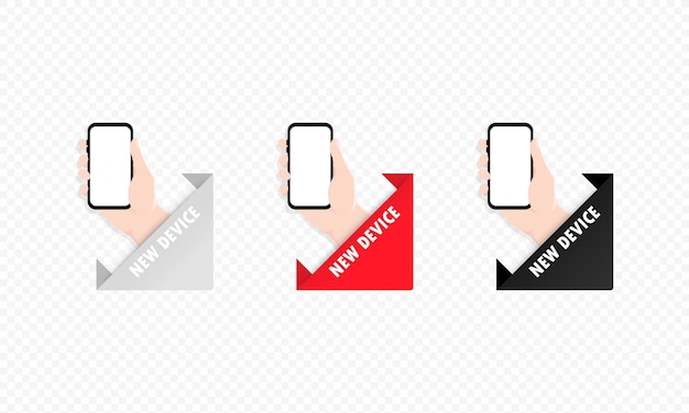 Рука держит иллюстрацию значка смартфона. Мобильный телефон с пустым экраном. Вектор EPS 10. Изолированные на прозрачном фоне.