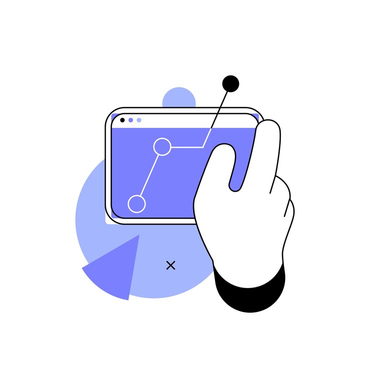 Vector a hand is holding a tablet with a graph on it