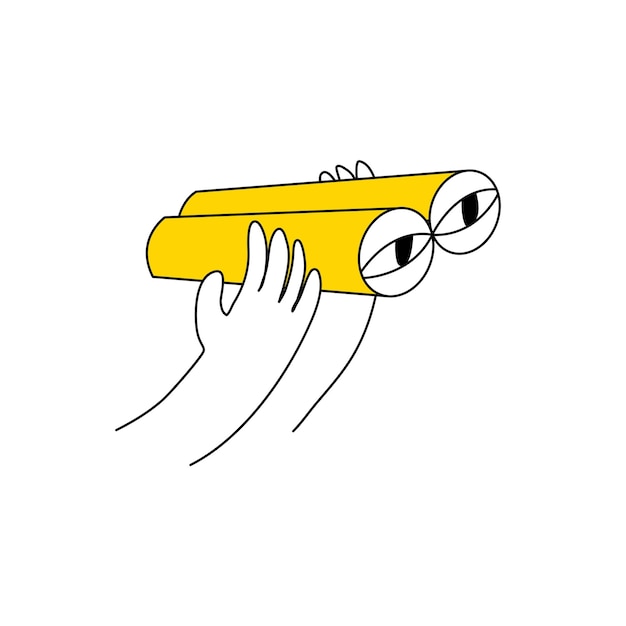 Hand is holds binoculars vision research observation discovery and exploration icon concept