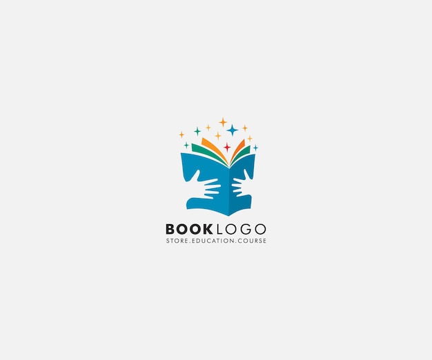 ハンドキープオープンブックロゴ教育フラットベクトルロゴデザイン