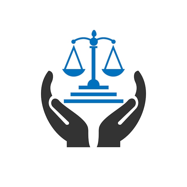 Vettore design del logo della legge della mano logo della legge con vettore del concetto di mano design del logo della mano e della legge