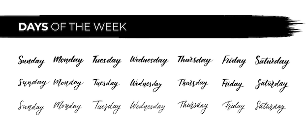 Hand Lettered Days of the Week Lettering for Calendar Organizer Planner