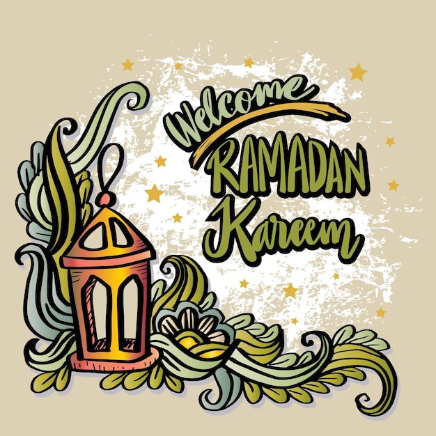 Vettore i saluti scritti a mano danno il benvenuto a ramadan kareem