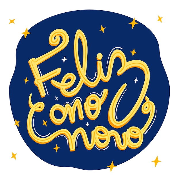 Hand lettering, happy new year, text in portuguese brazil